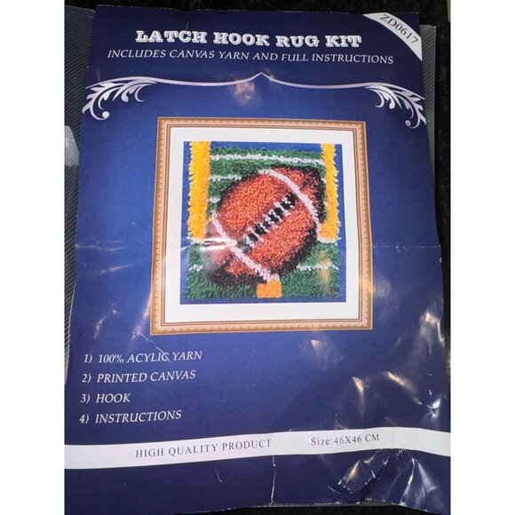 Latch Hook Rug Kit With Canvas & Acrylic Yarn Instructions Football Design High - Picture 1 of 7